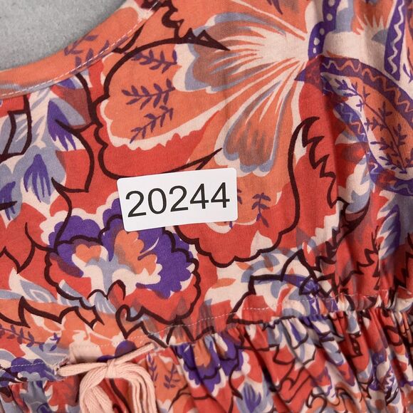 Free People Dress Women Small Red Boho Floral Beaded Jewel Tiered Coastal Resort - Picture 16 of 16